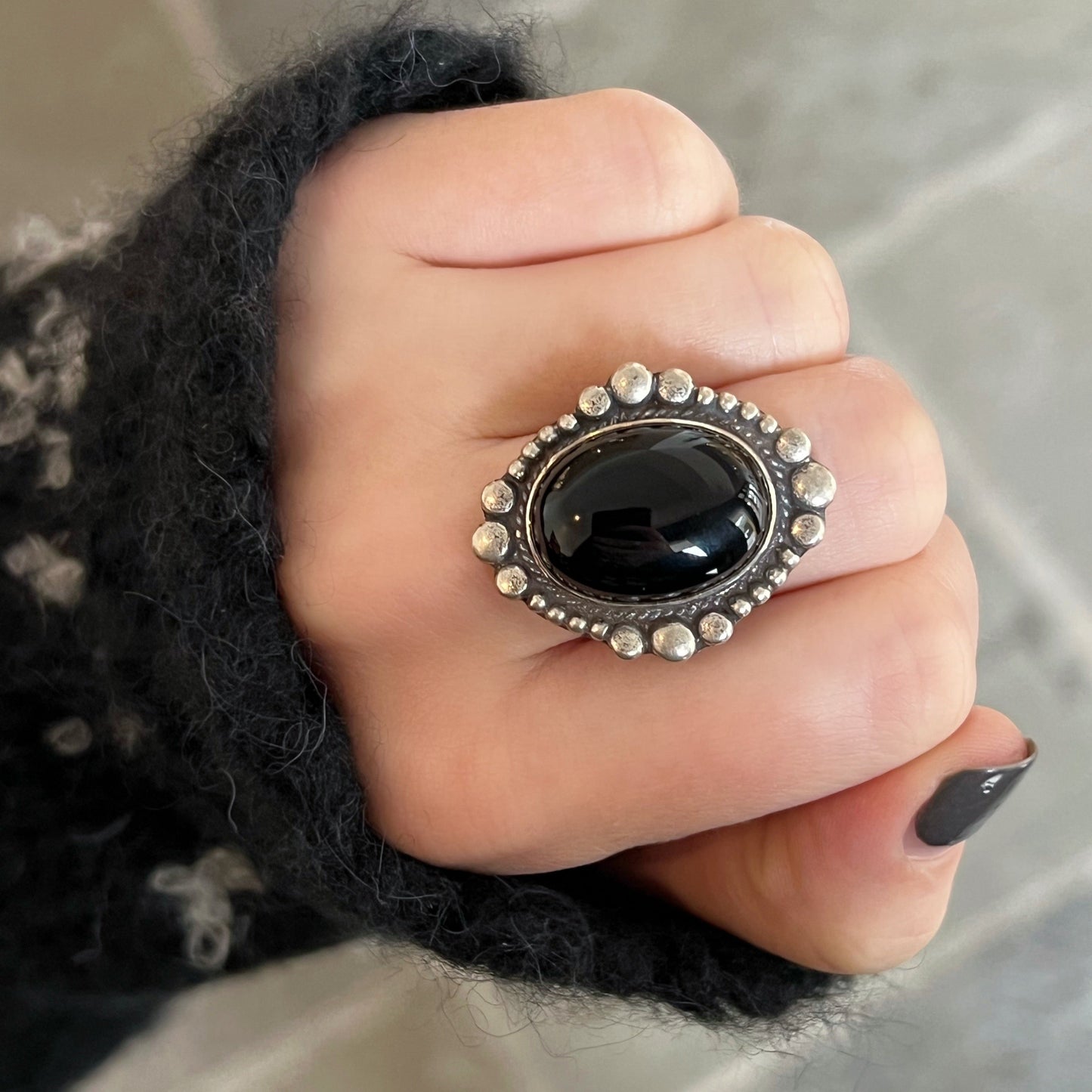 Adjustable Onyx Ring