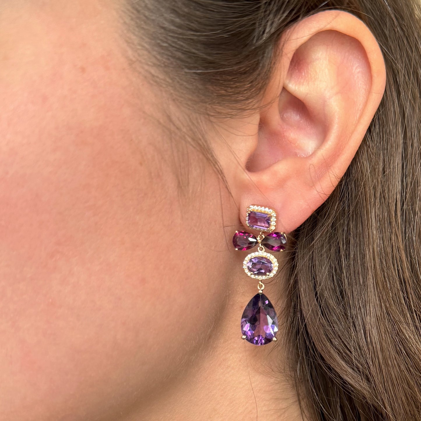 Amethyst and Rhodolite Drop Earrings