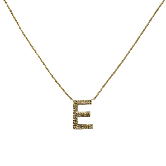 Pave Diamond "E" Initial Necklace