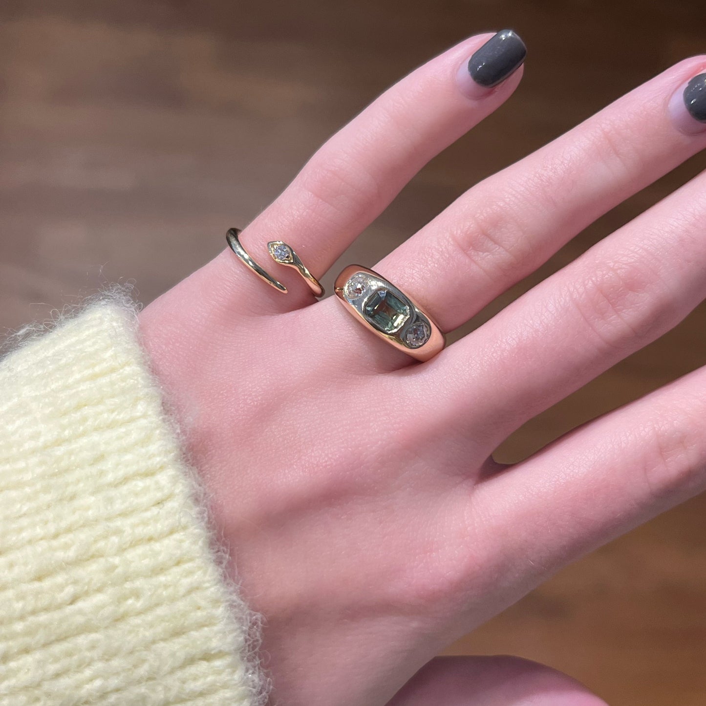 Green Sapphire & Diamond Dome Ring