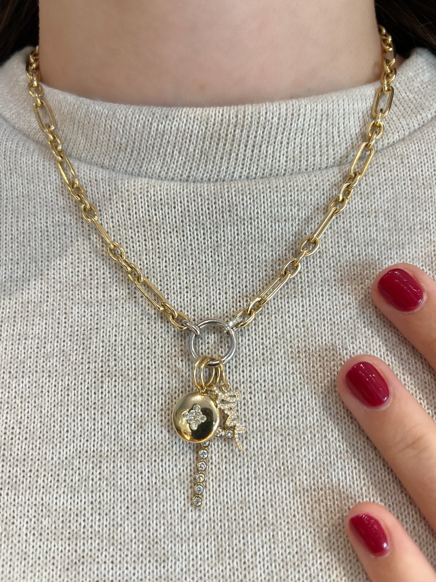 Double Sided Diamond & Gold Disc Pendant