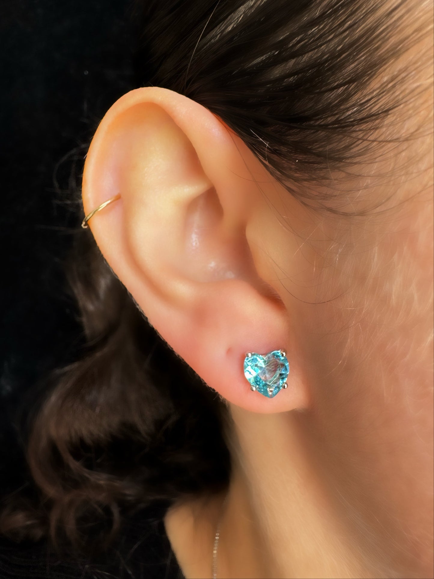 Aqua Heart Stud Earrings