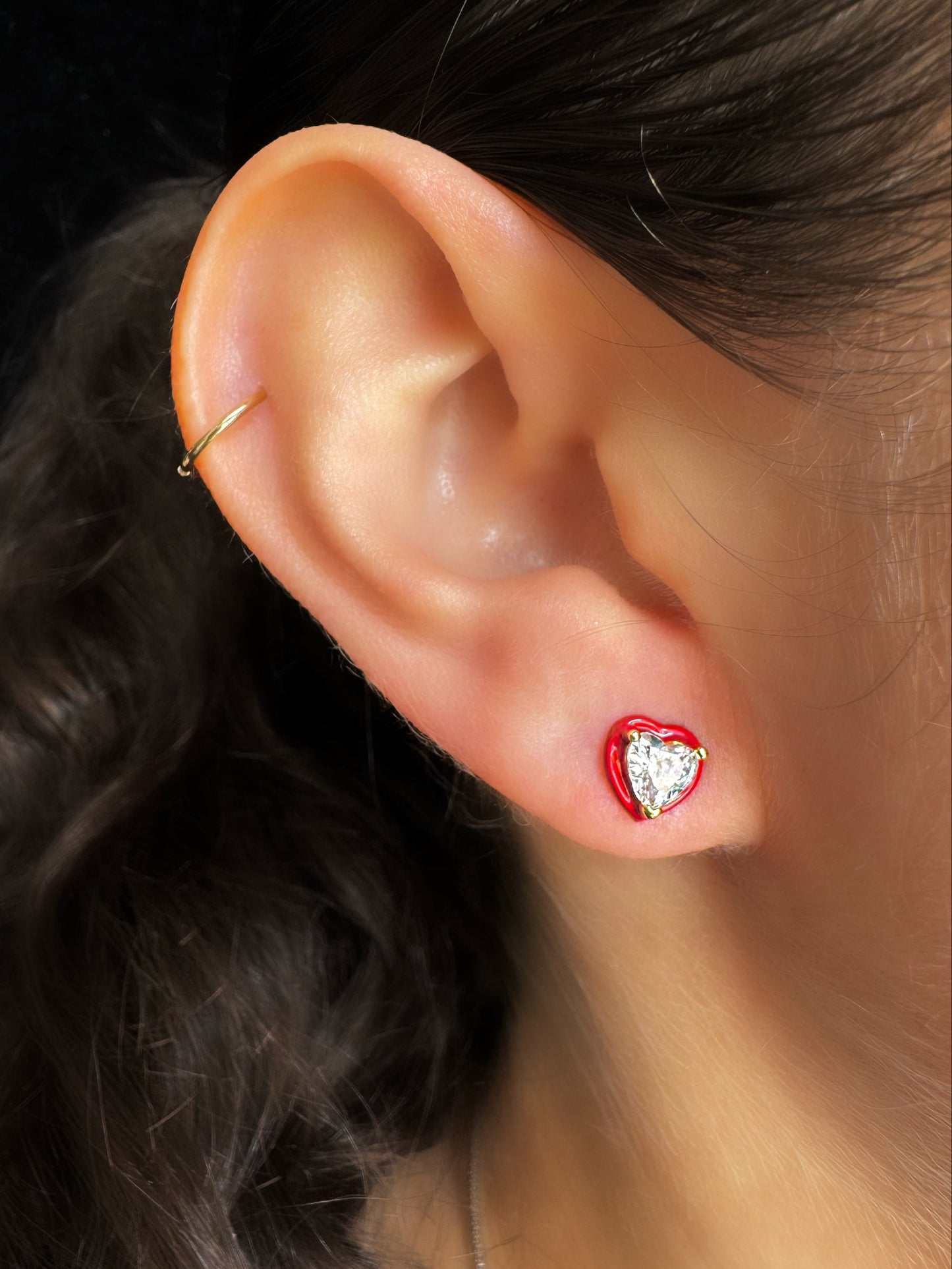 Enamel & CZ Heart Studs