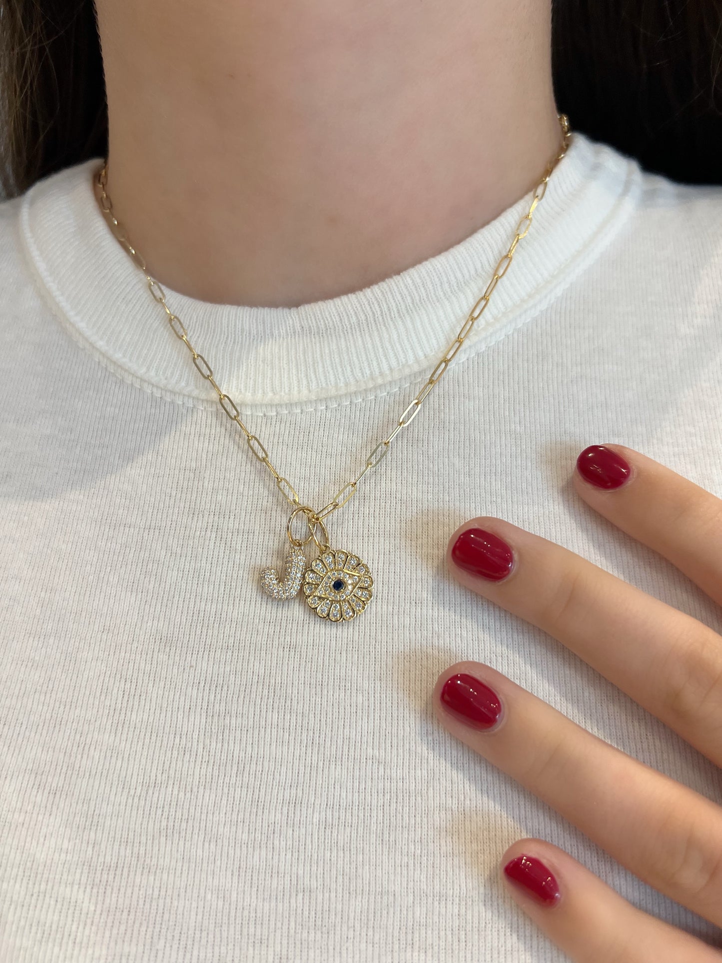 Pave Diamond "J" Bubble Letter Charm