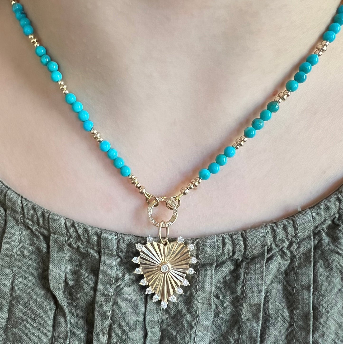 Fluted Diamond Heart Pendant