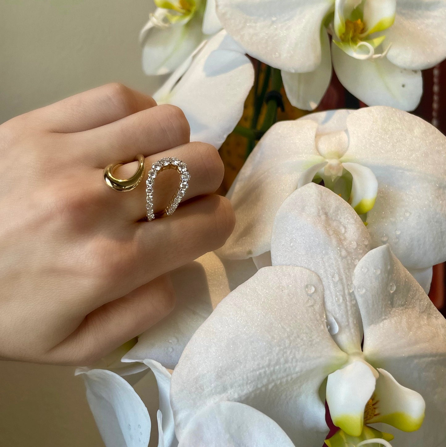 Gold and Diamond Wave Bypass Ring