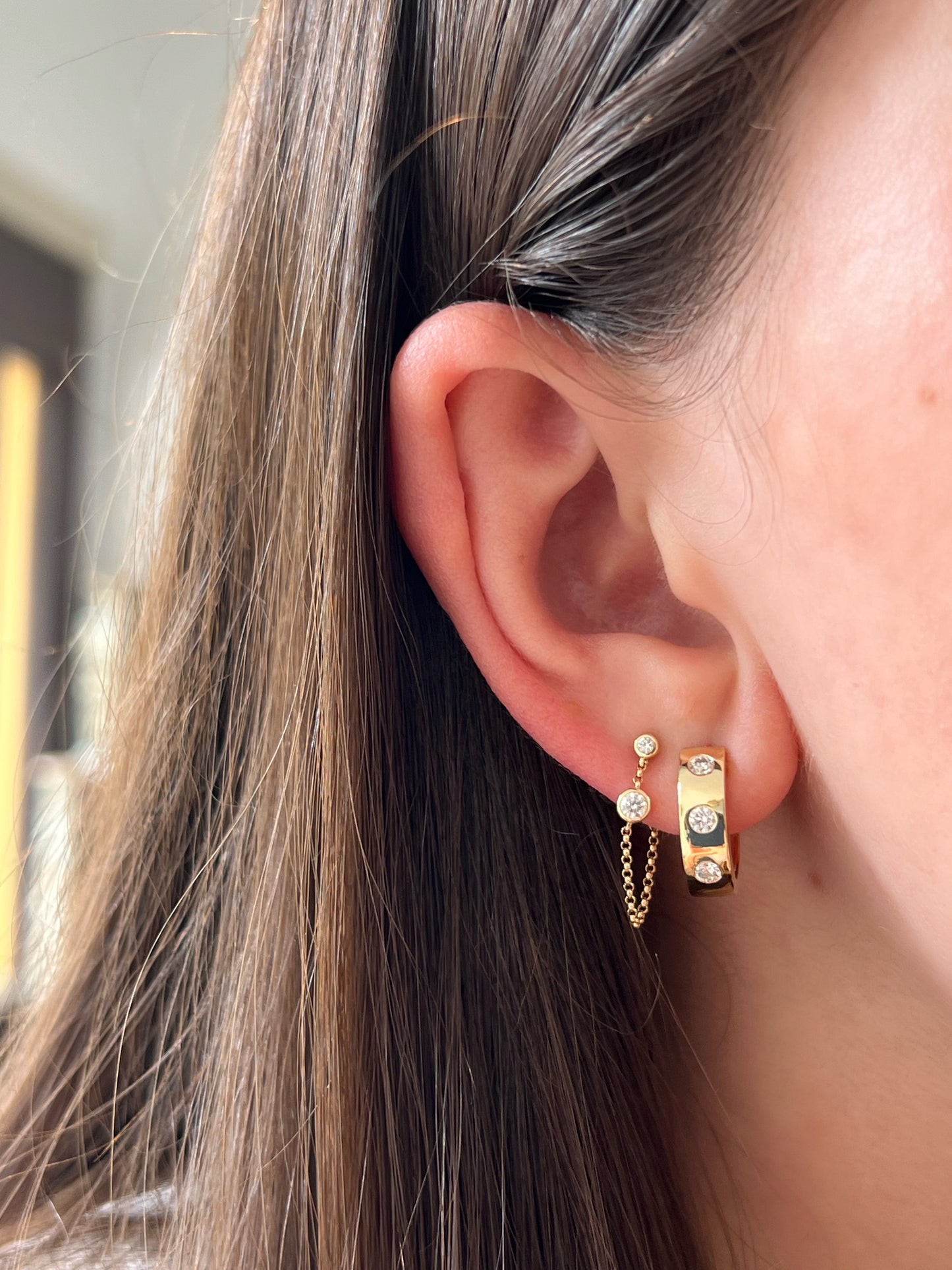 Diamond Trio Inlay Huggie Earrings