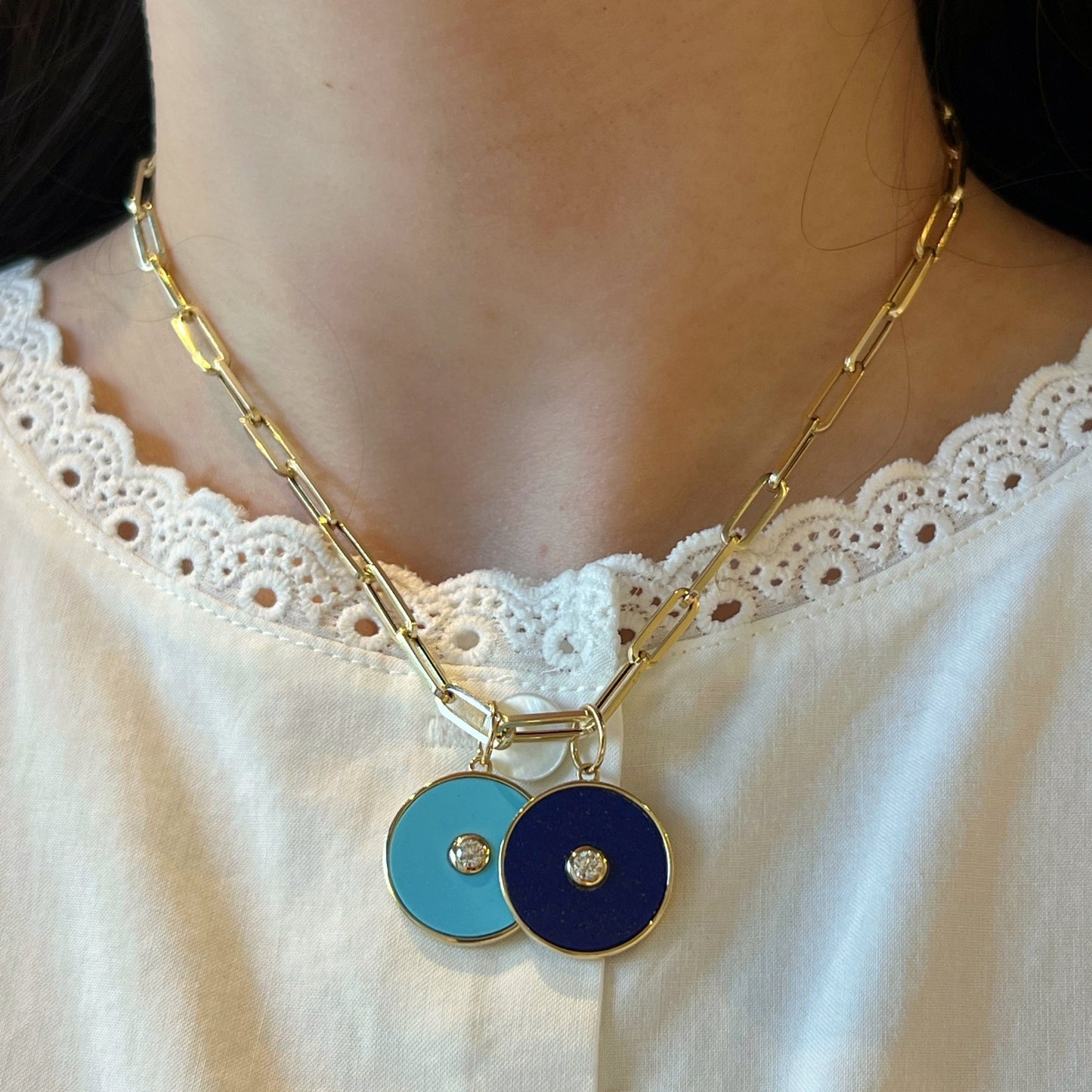 Turquoise & Diamond Inlay Disc Pendant