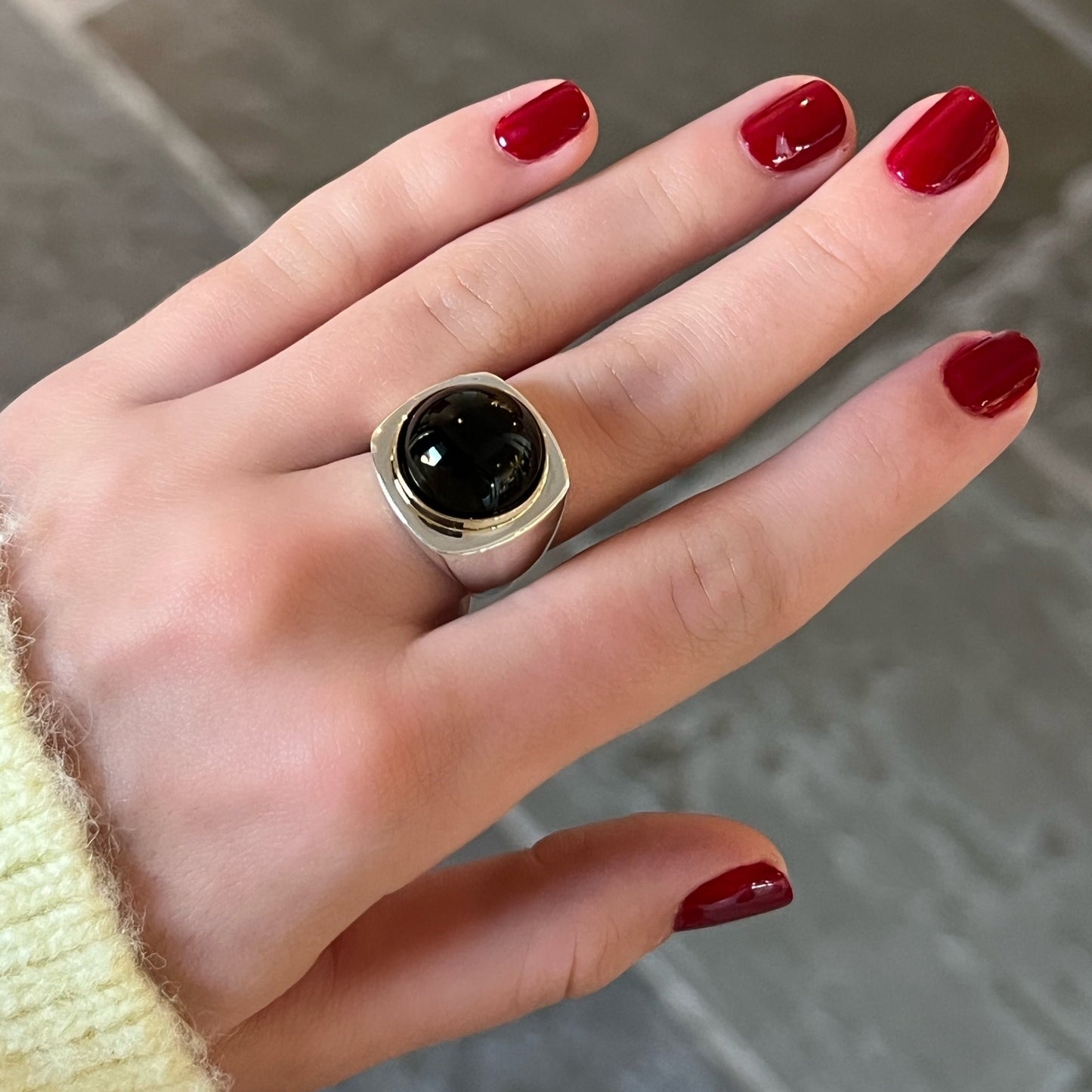 Black Onyx Cabochon Mixed Metal Ring
