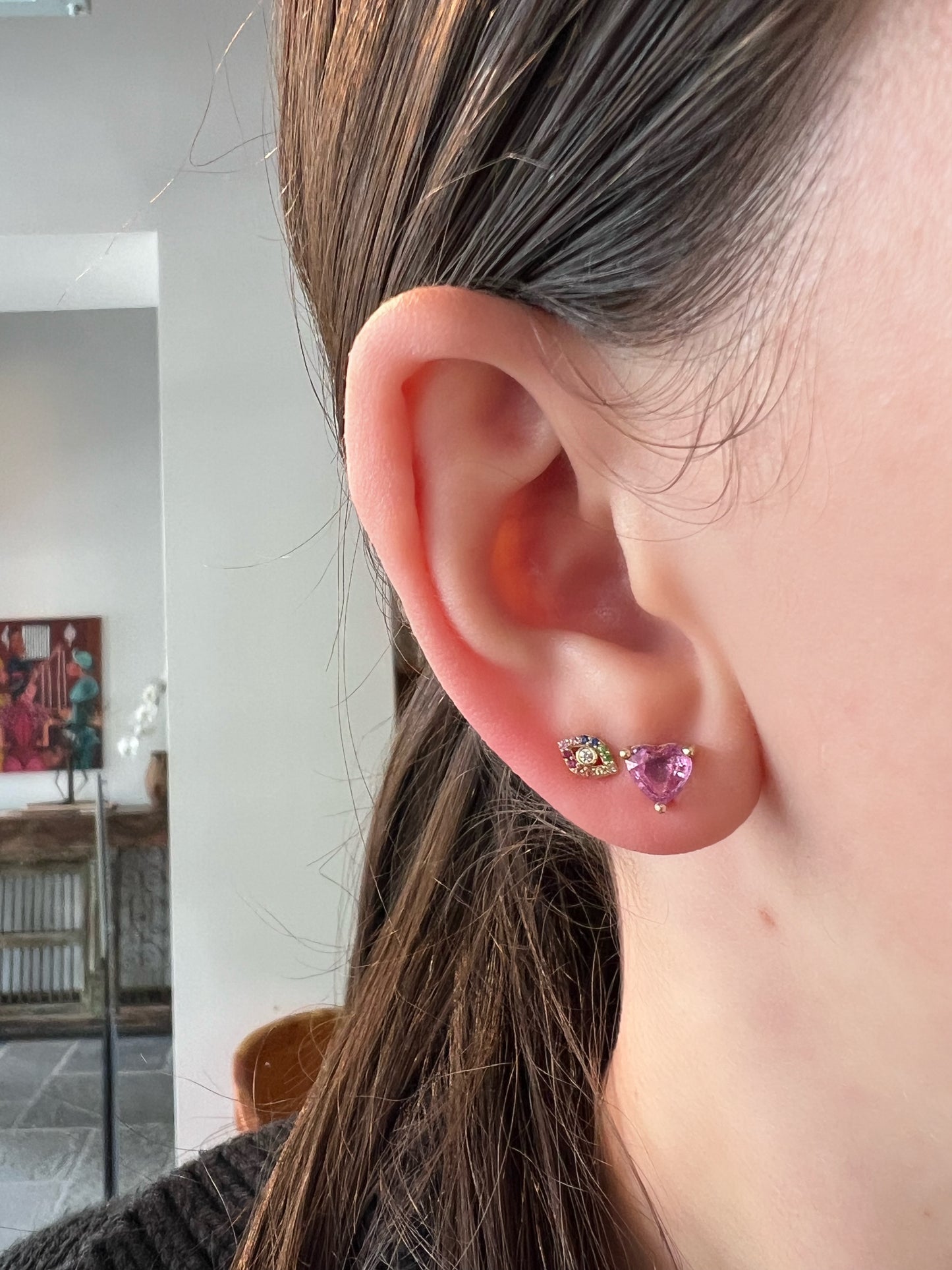 Multi Gemstone Rainbow Evil Eye Studs