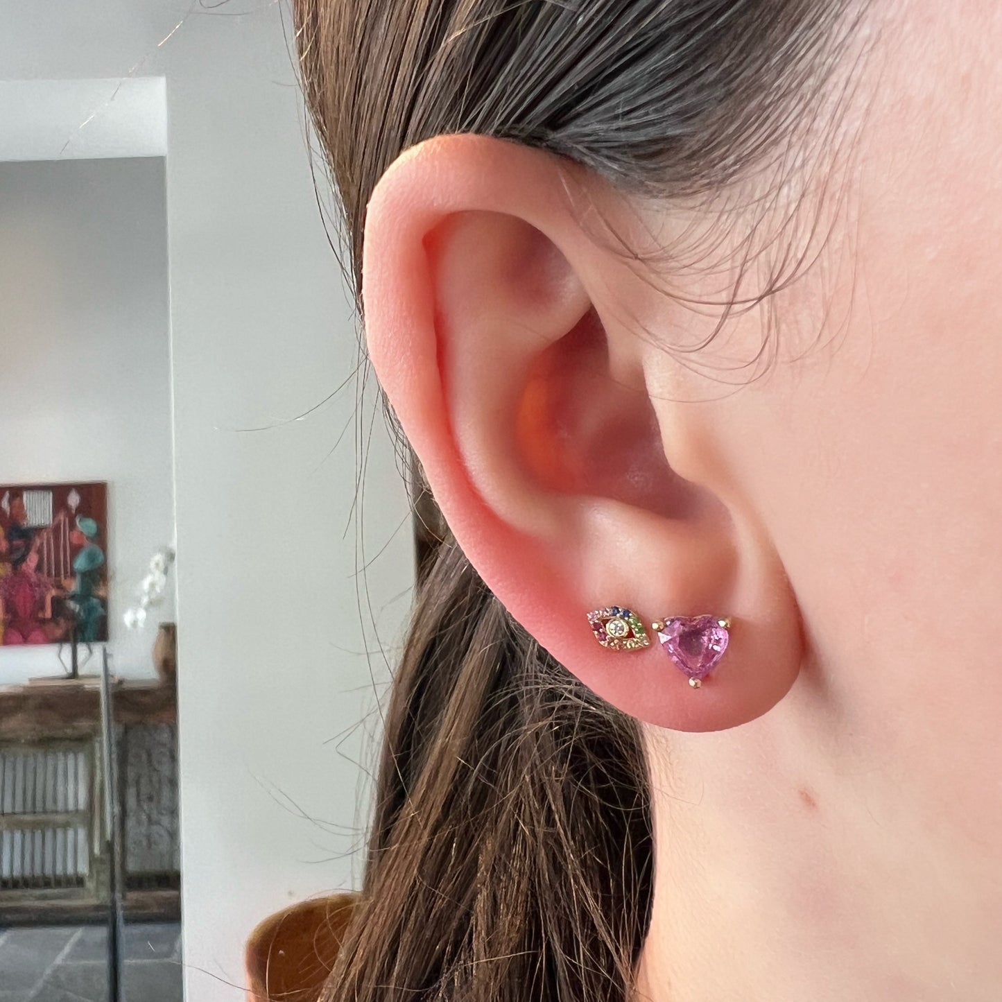 Multi Gemstone Rainbow Evil Eye Studs