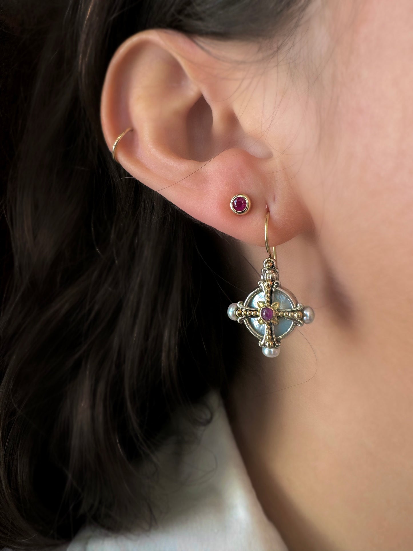 Mother of Pearl & Ruby Earrings