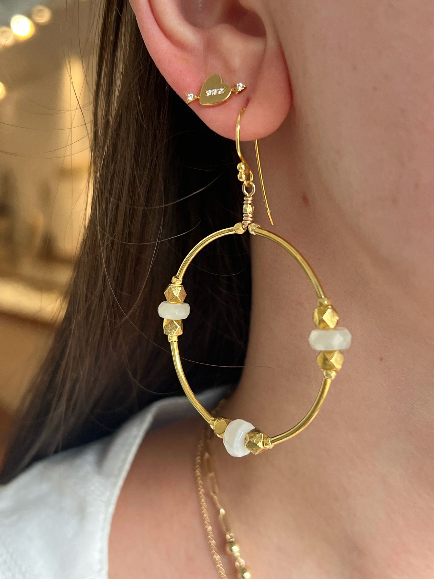 Milky Moonstone Vermeil Earrings