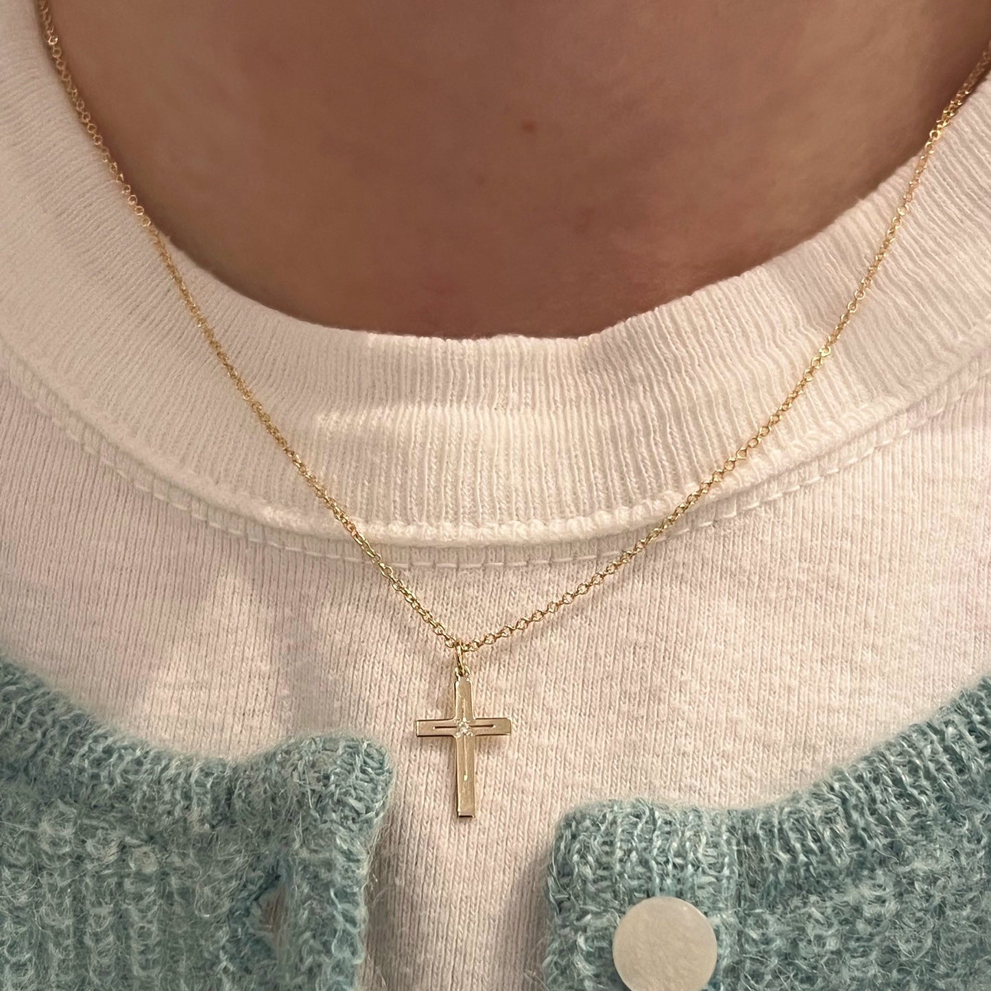 Diamond Inlay Cross 15" Necklace