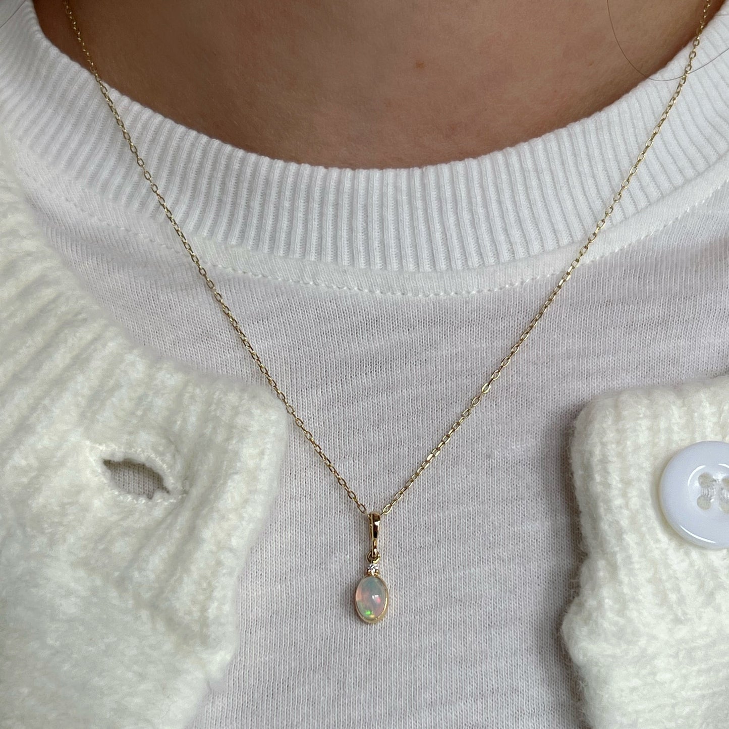 Ethiopian Opal & Diamond Bezel Pendant