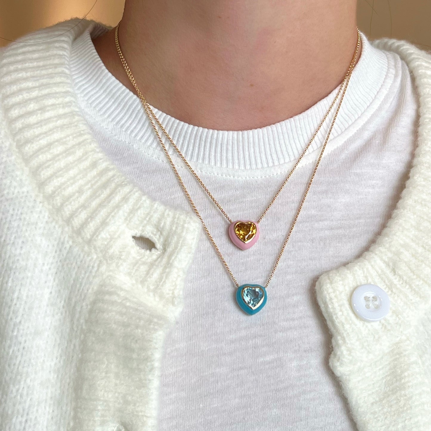 Enamel & Topaz Heart Necklace