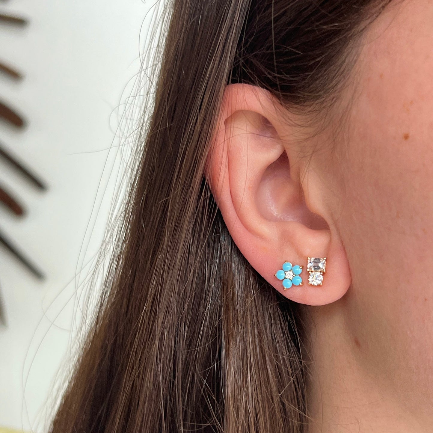 Turquoise & Diamond Flower Earrings