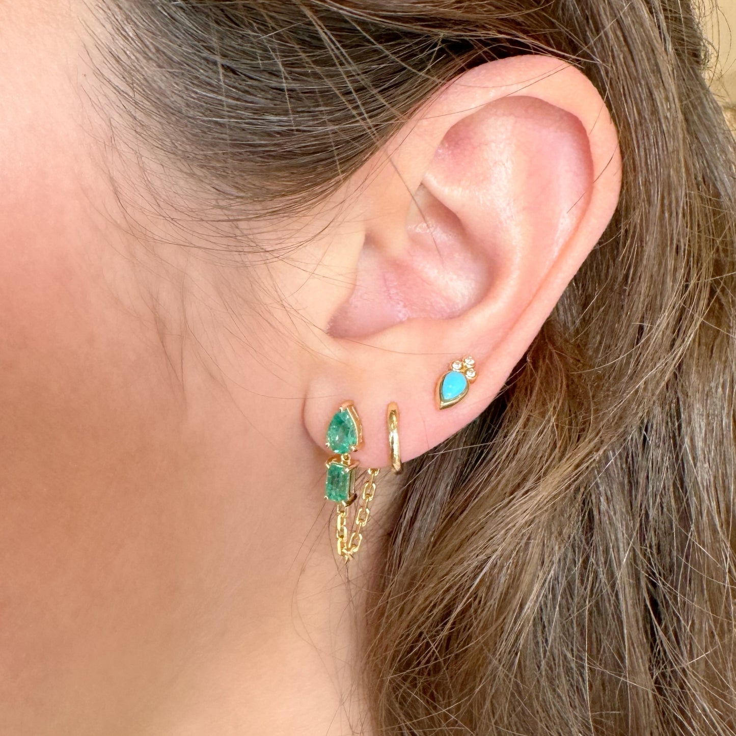 Emerald & Chain Dangle Earring