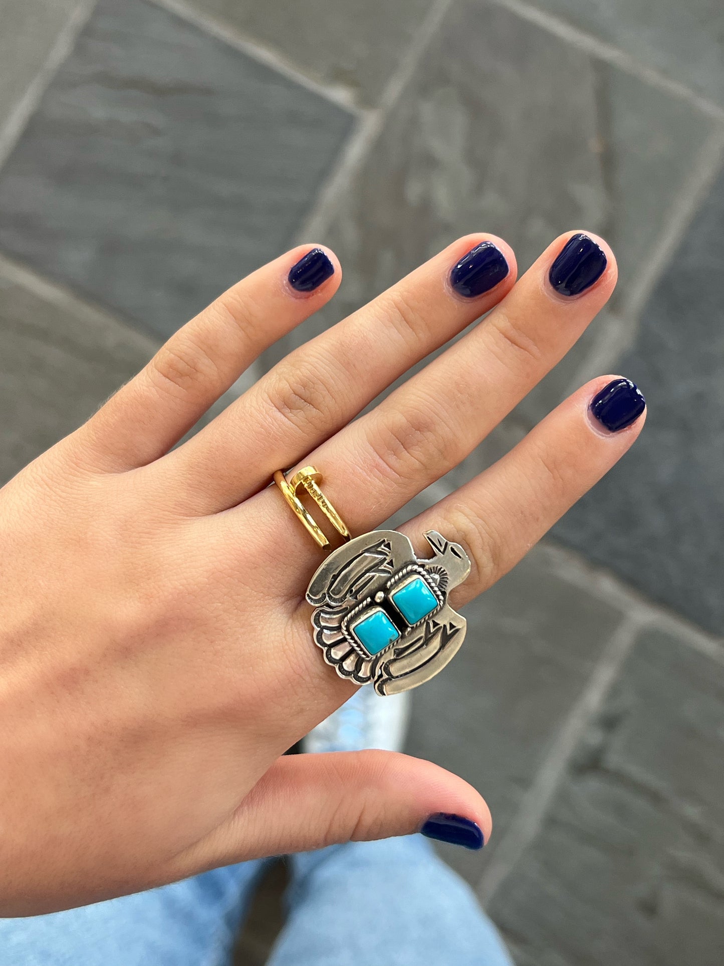 Vintage Thunderbird Ring with Sleeping Beauty Turquoise