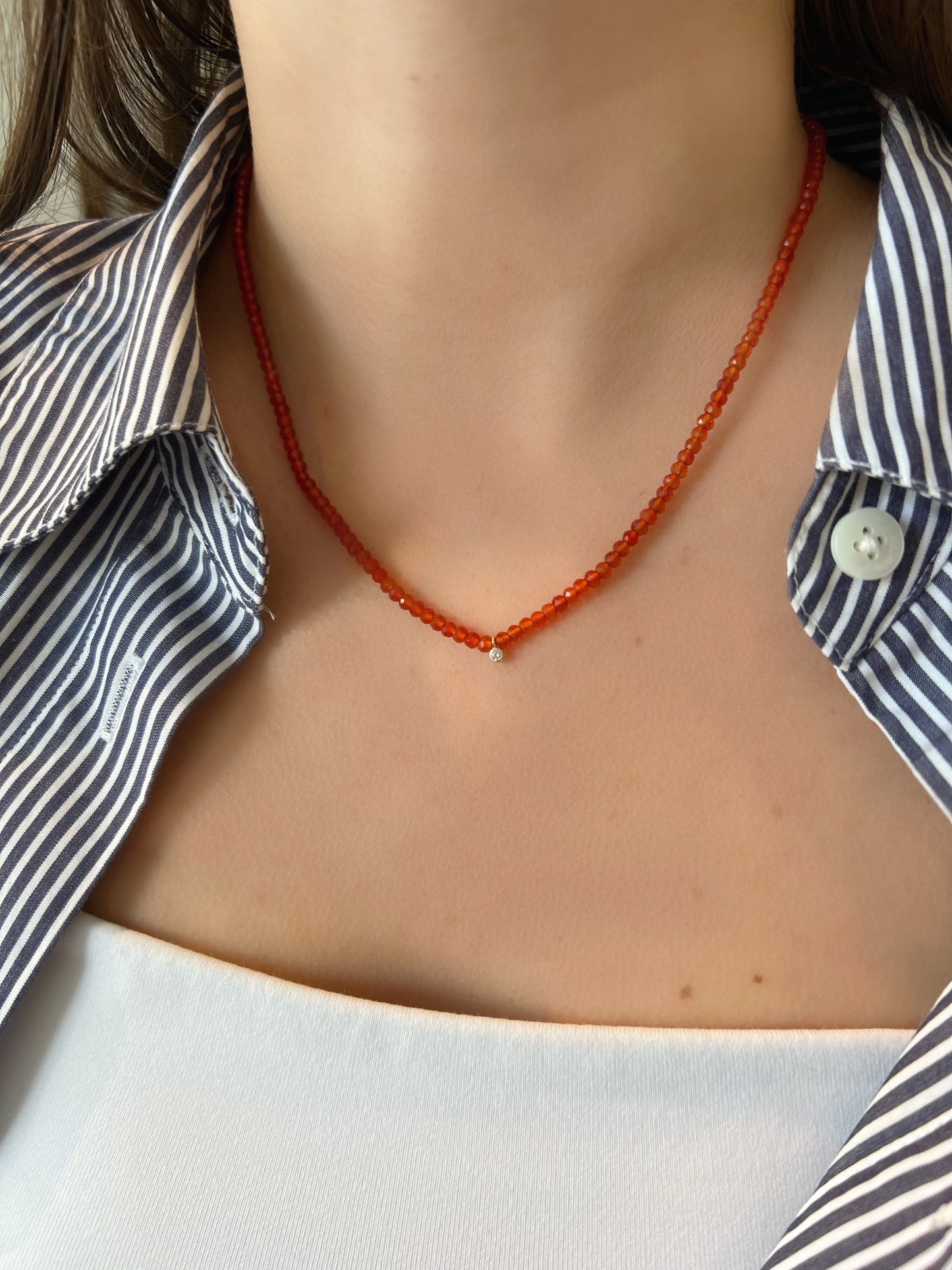 Carnelian & Lab Diamond Beaded Necklace