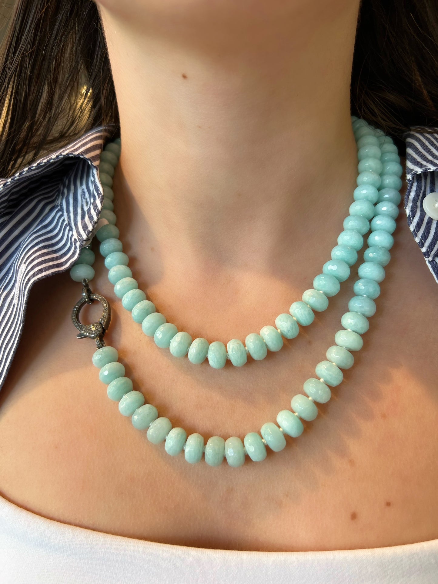 Amazonite Beaded Necklace with Diamond Clasp