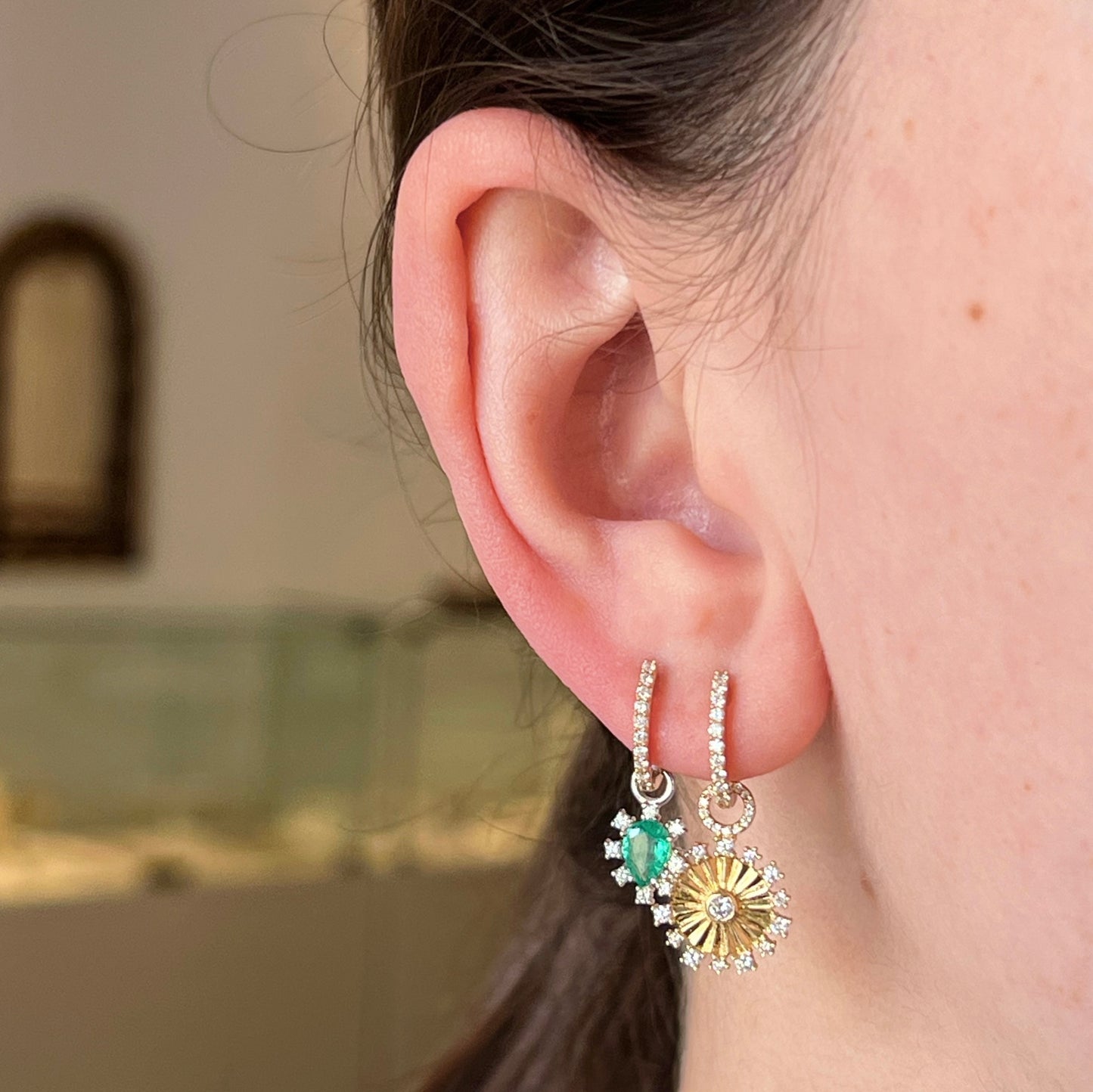 Fluted Disc and Diamond Earring Charms
