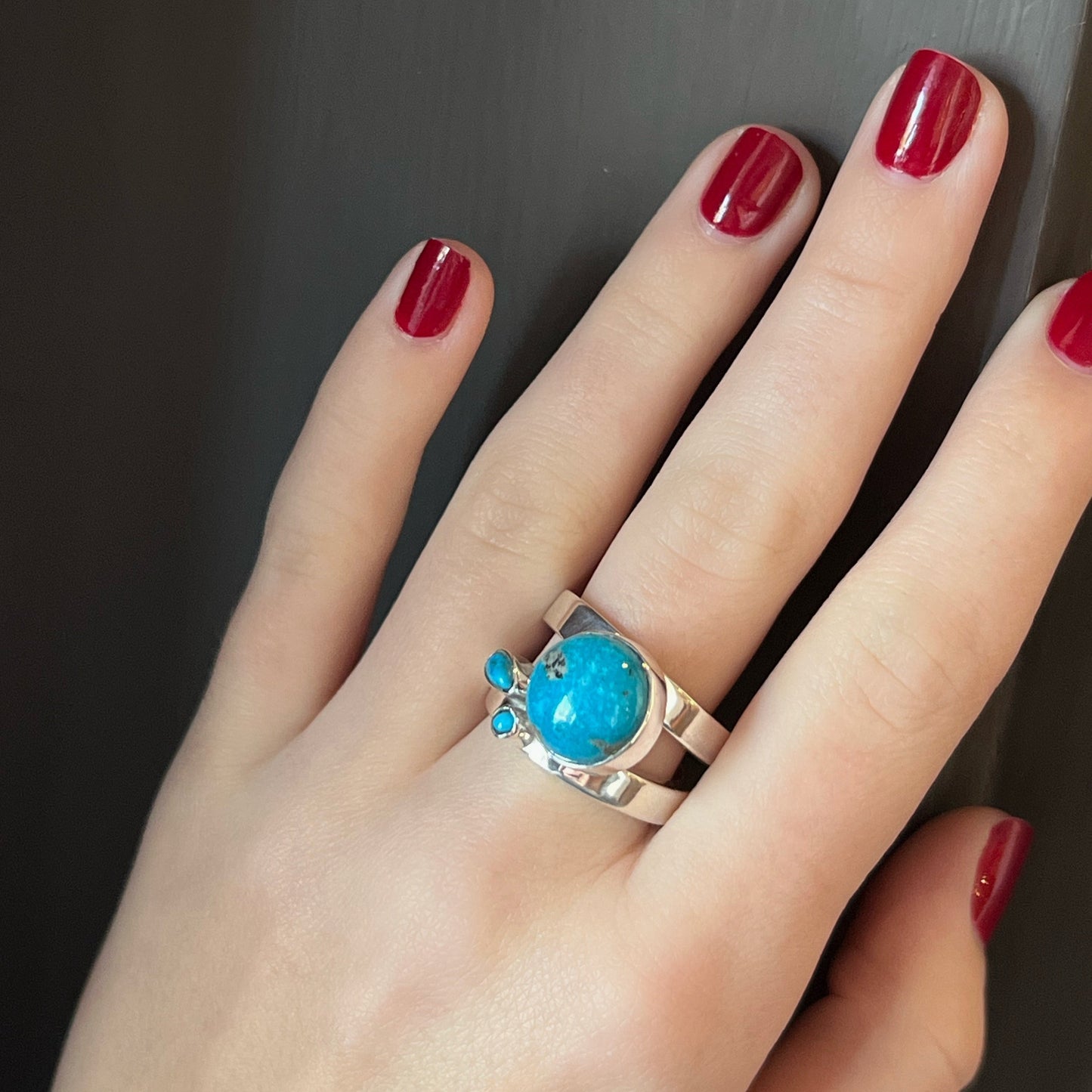 Turquoise Cluster Double Band Silver Ring