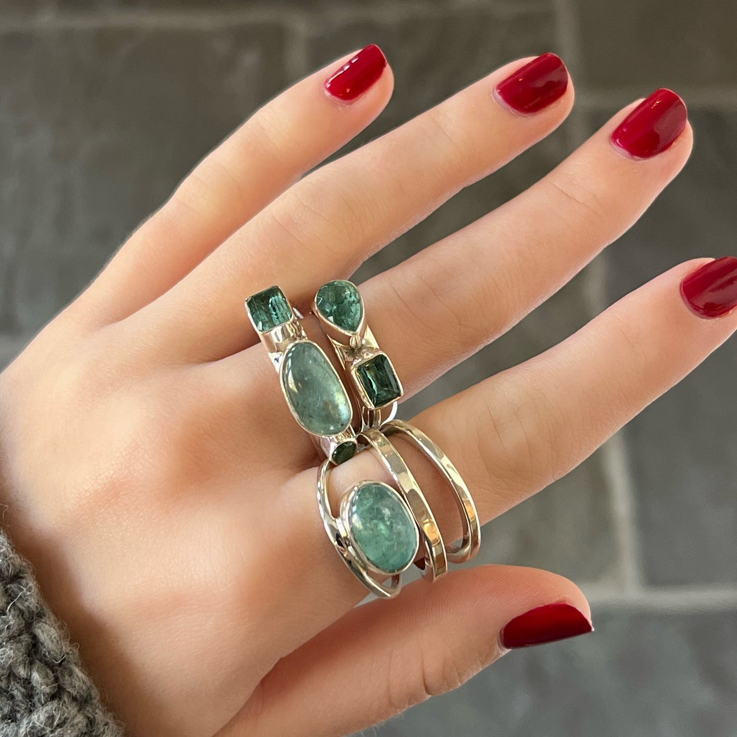 Apatite Cluster Silver Ring