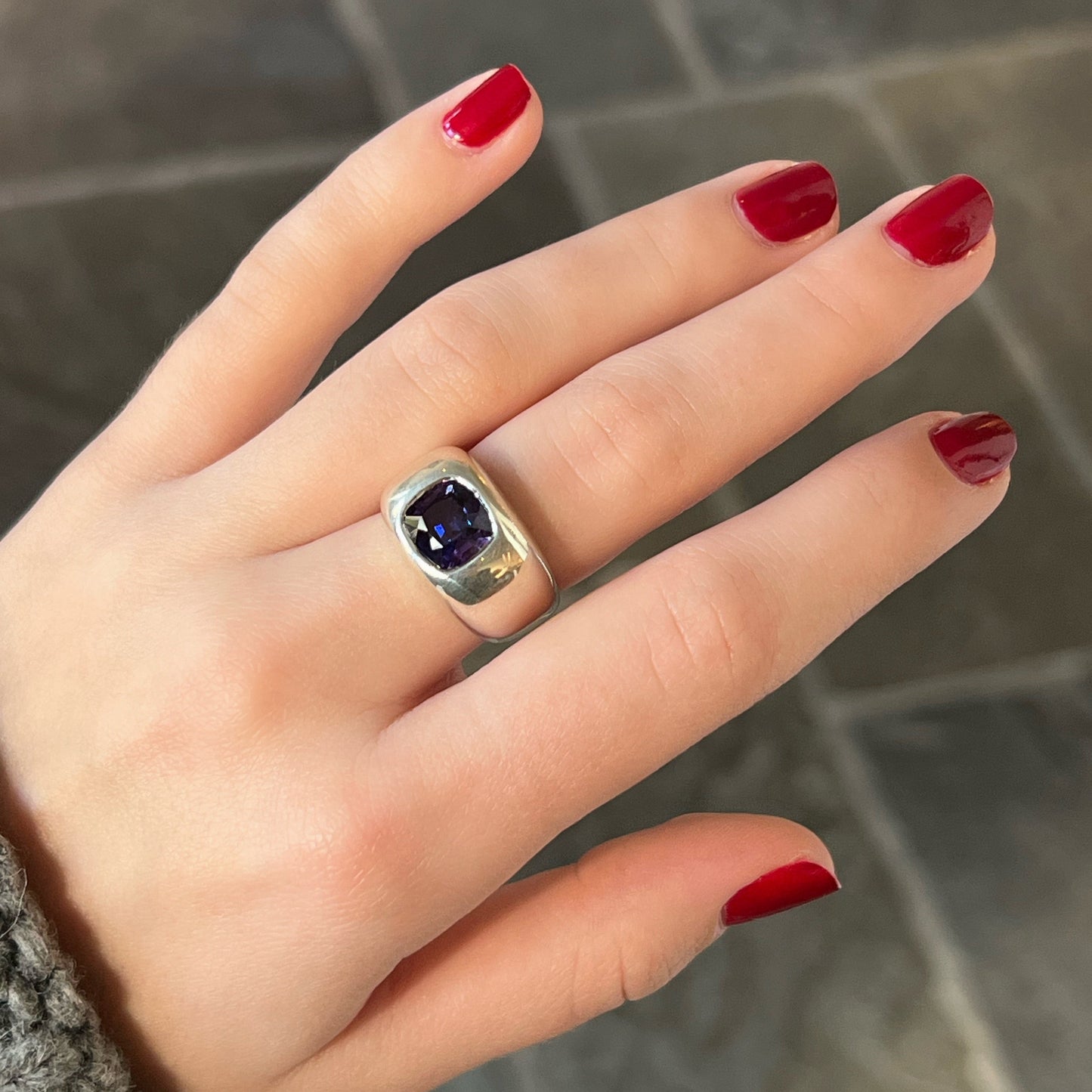 Synthetic Purple Sapphire Silver Dome Ring