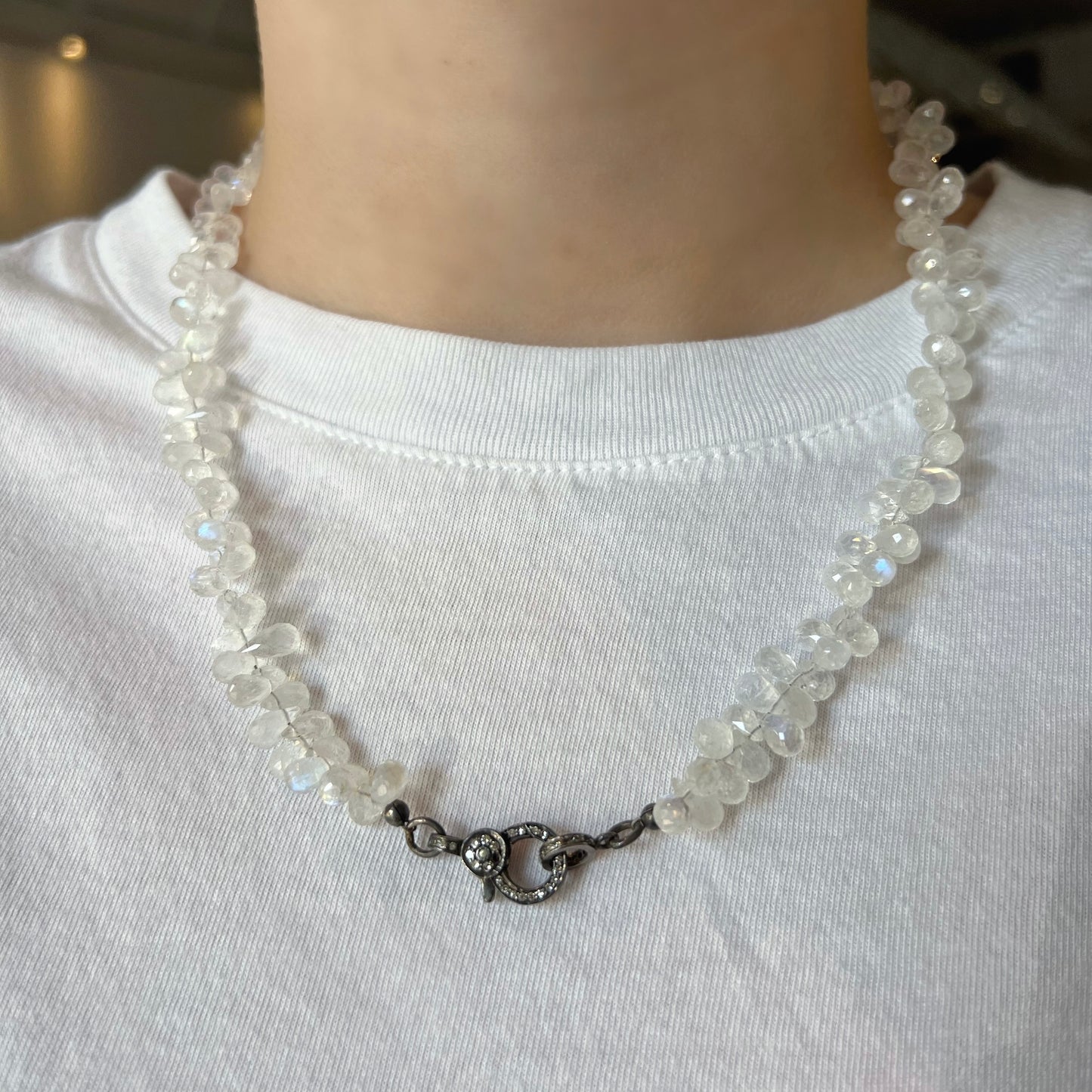 Moonstone Clusters Necklace with Diamond Clasp