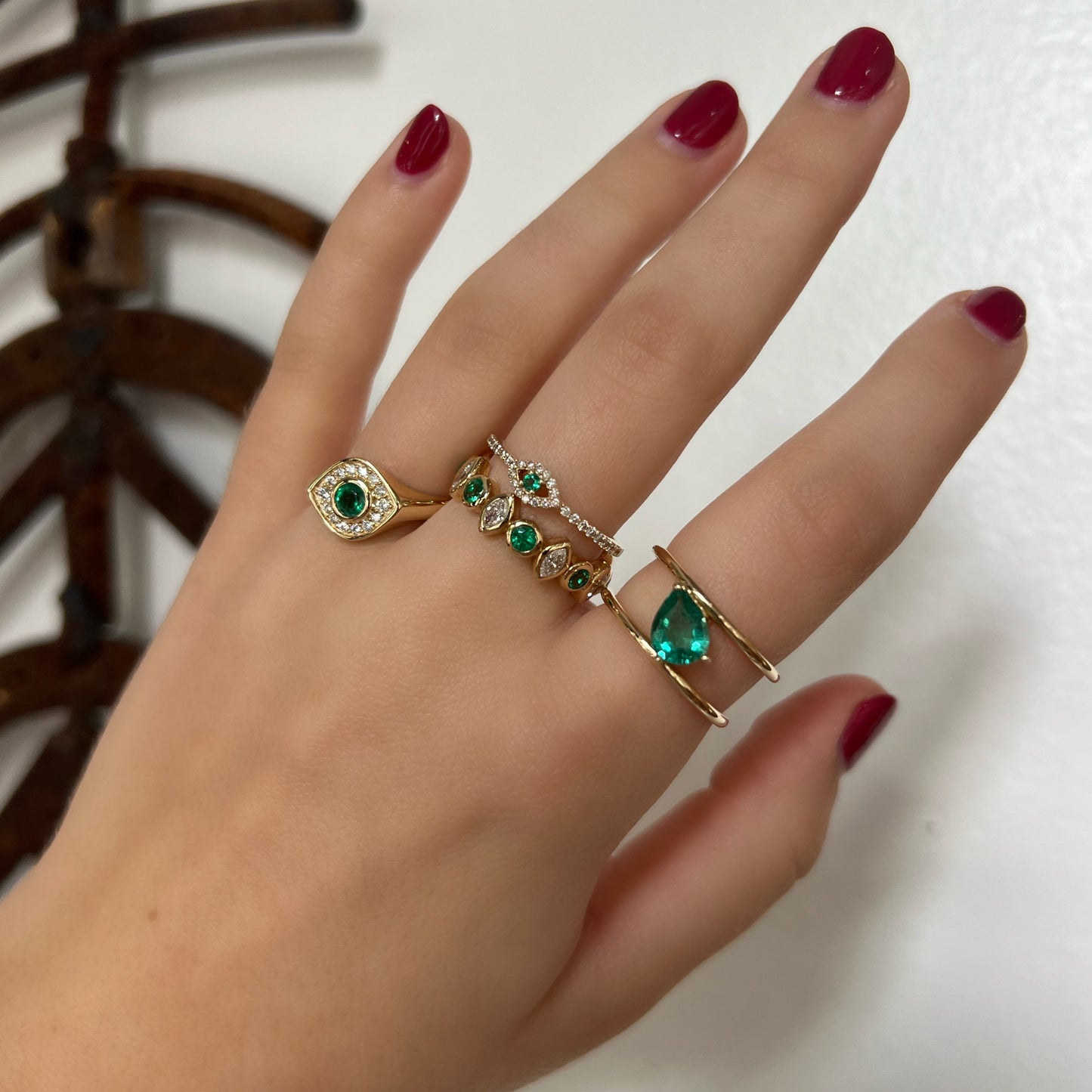 Double Band Emerald Pear Ring
