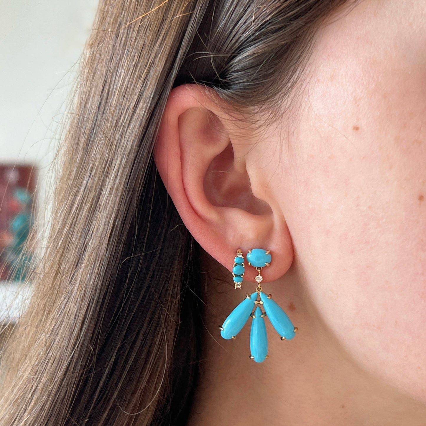 Diamond & Turquoise Dangle Earrings