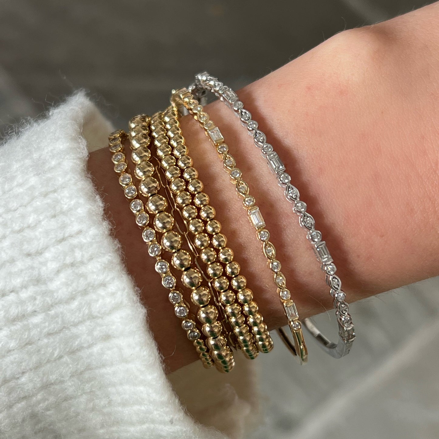 Baguette, Marquise, & Round Diamond Hinge Bracelet