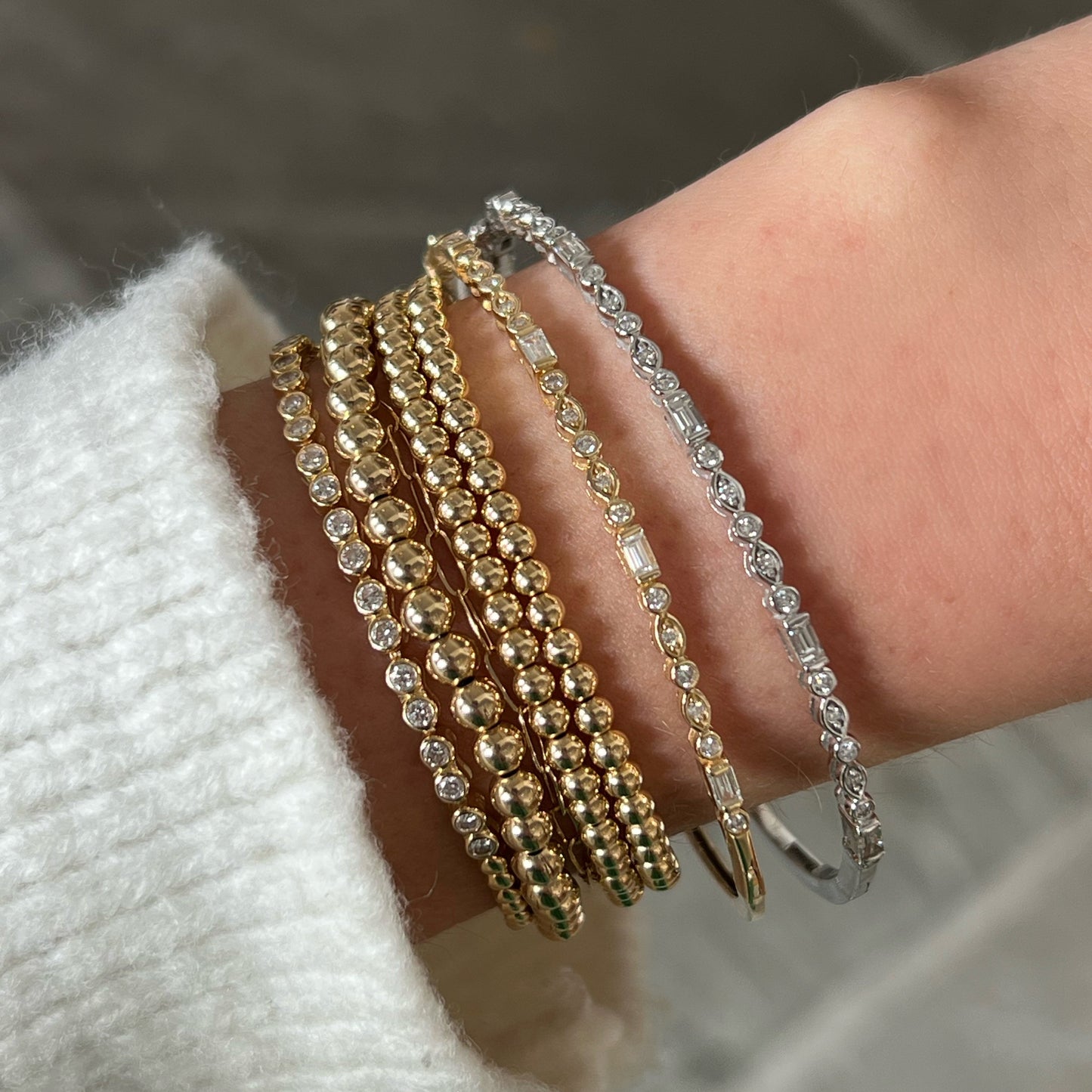 Baguette, Marquise, & Round Diamond Gold Hinge Bracelet