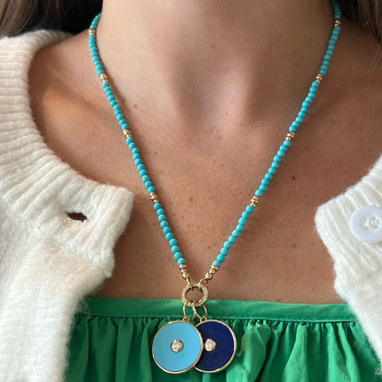 Lapis & Diamond Inlay Disc Pendant