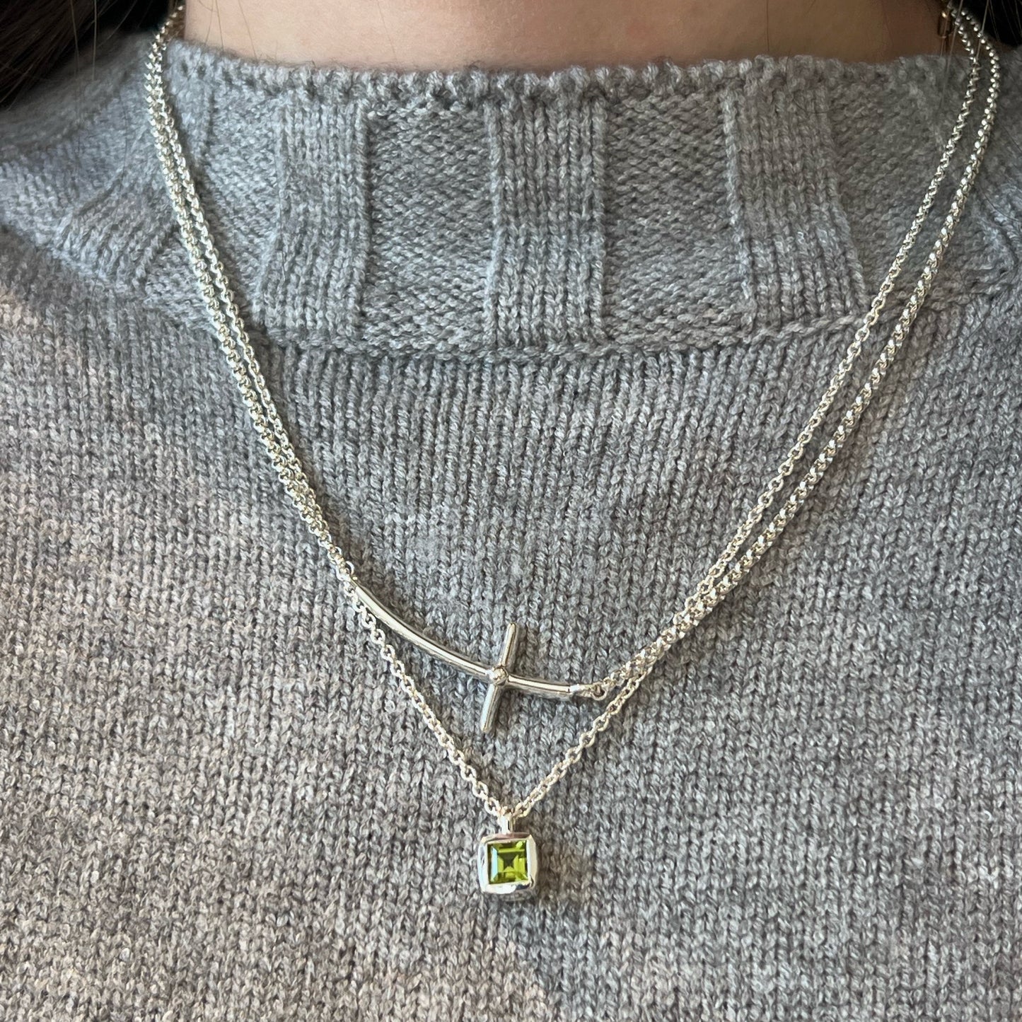 Sideways Silver Cross Necklace