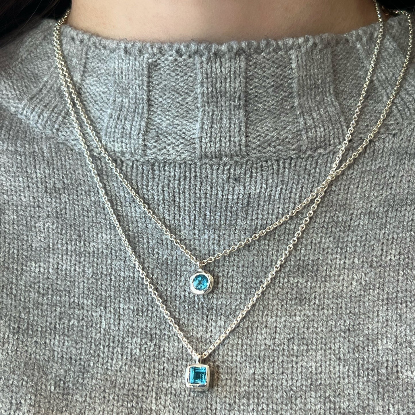 Blue Topaz Cube Necklace