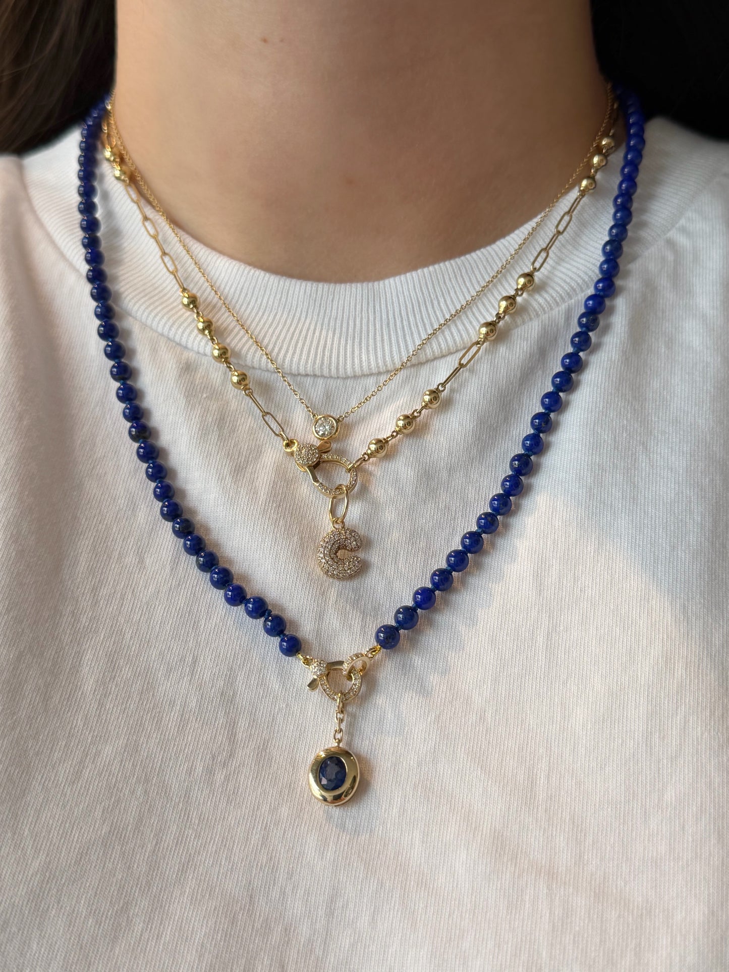 Beaded Lapis Necklace with Diamond Clasp