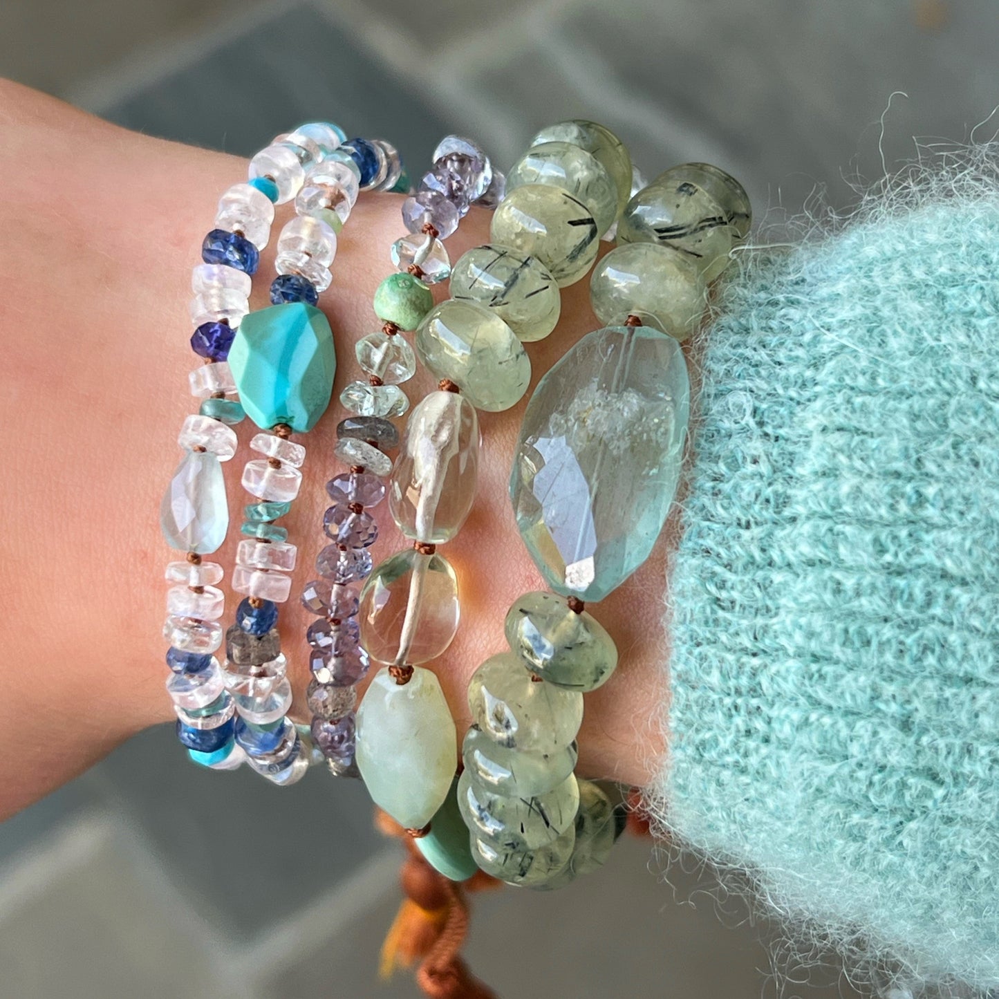 Prehnite & Turquoise Mix Gemstone Bracelet