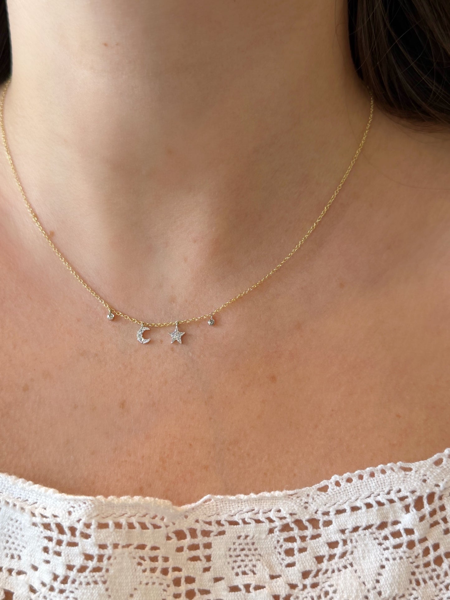 Mini Moon and Star Bezel Necklace