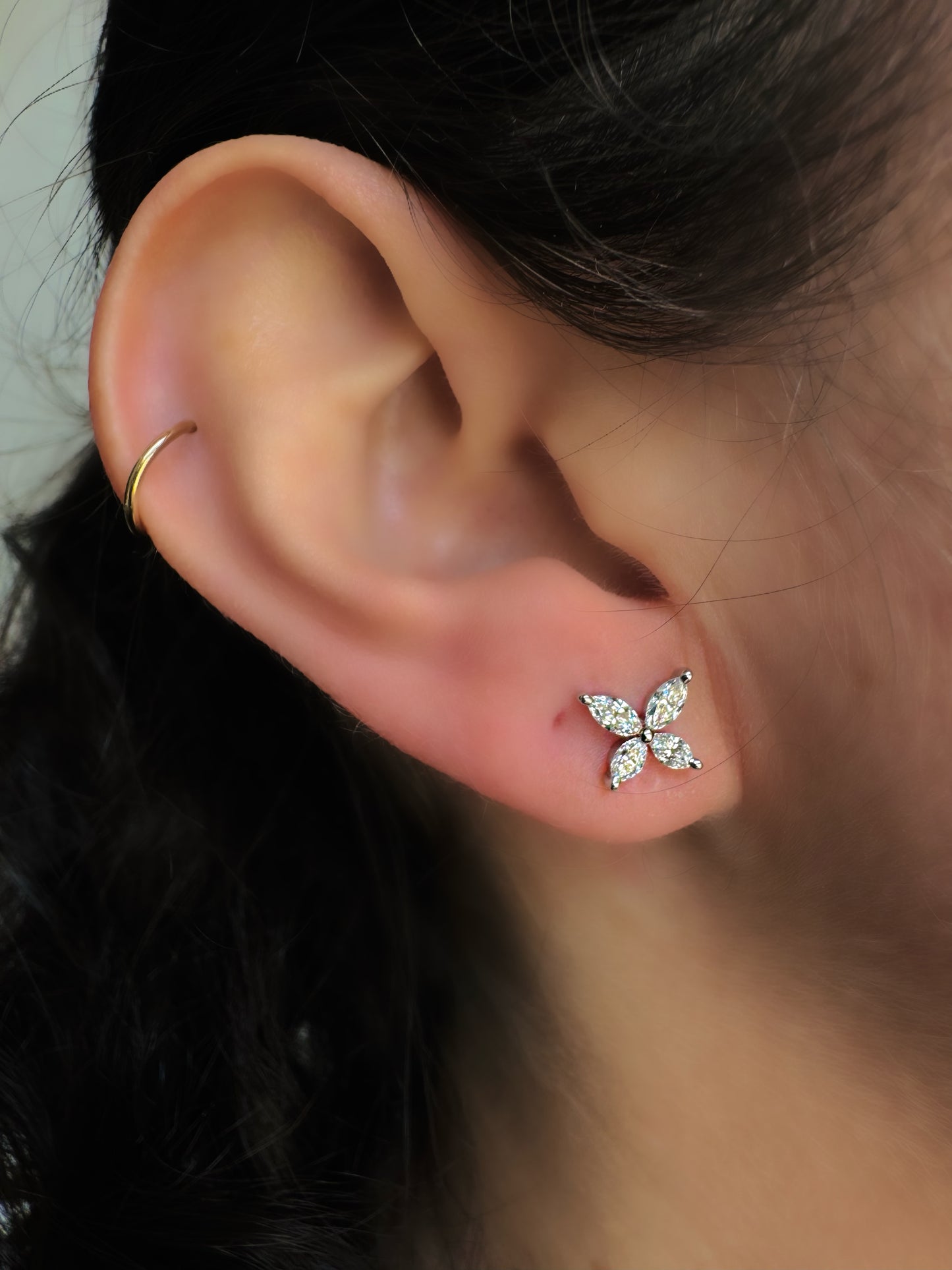 Marquise Diamond Flower Stud Earrings