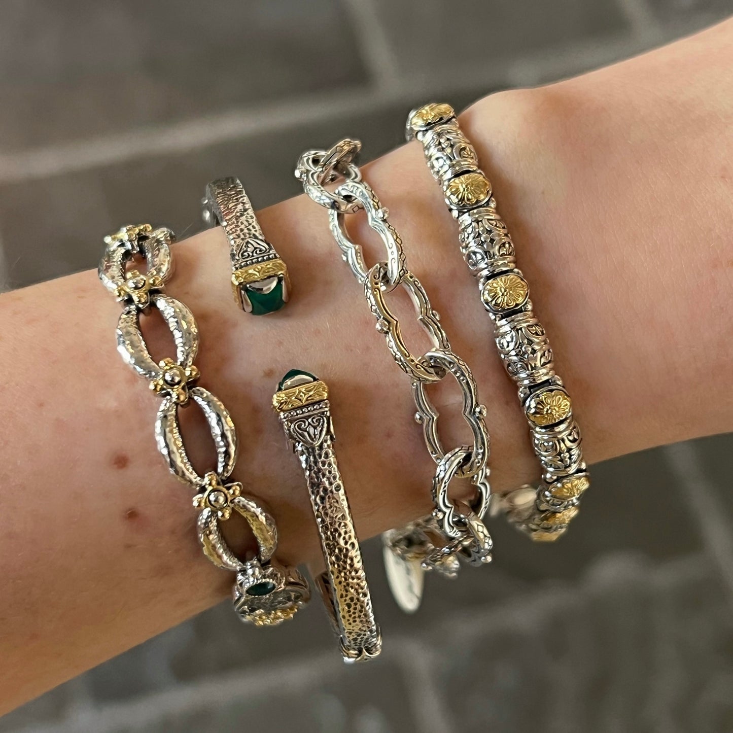 Mixed Metal Green Agate Bracelet