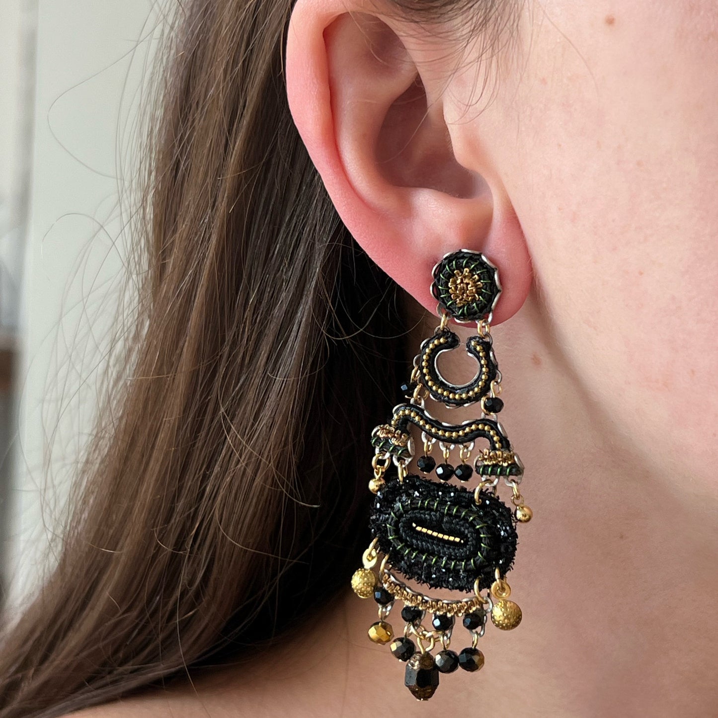 Large Gilded Black Earrings