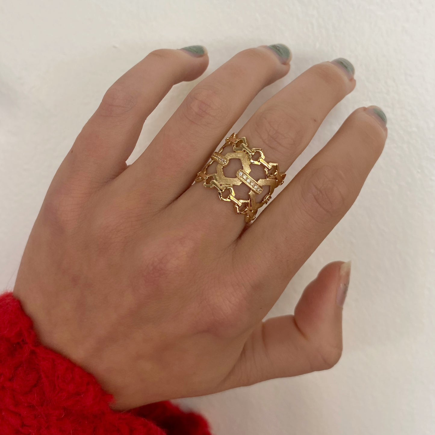 Mixed Link with Diamonds Ring