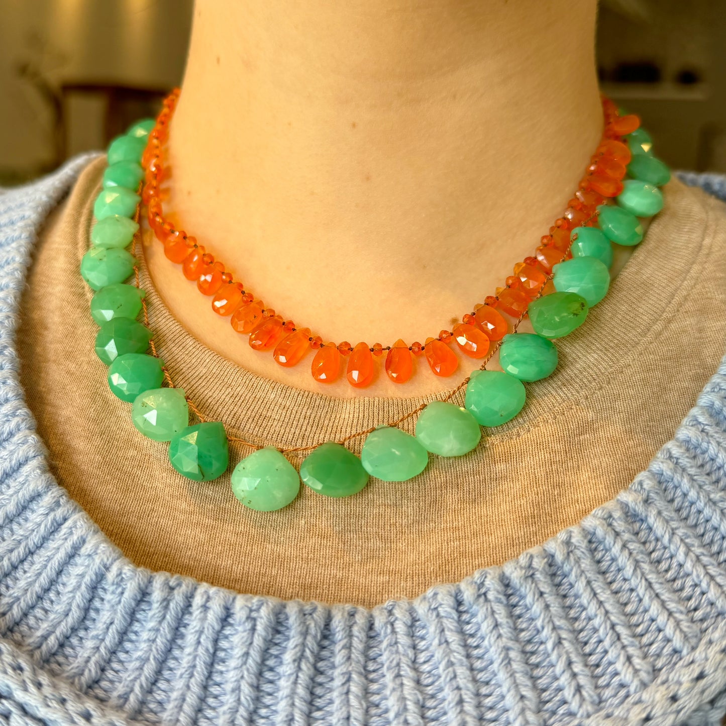 Chrysoprase Petal Necklace