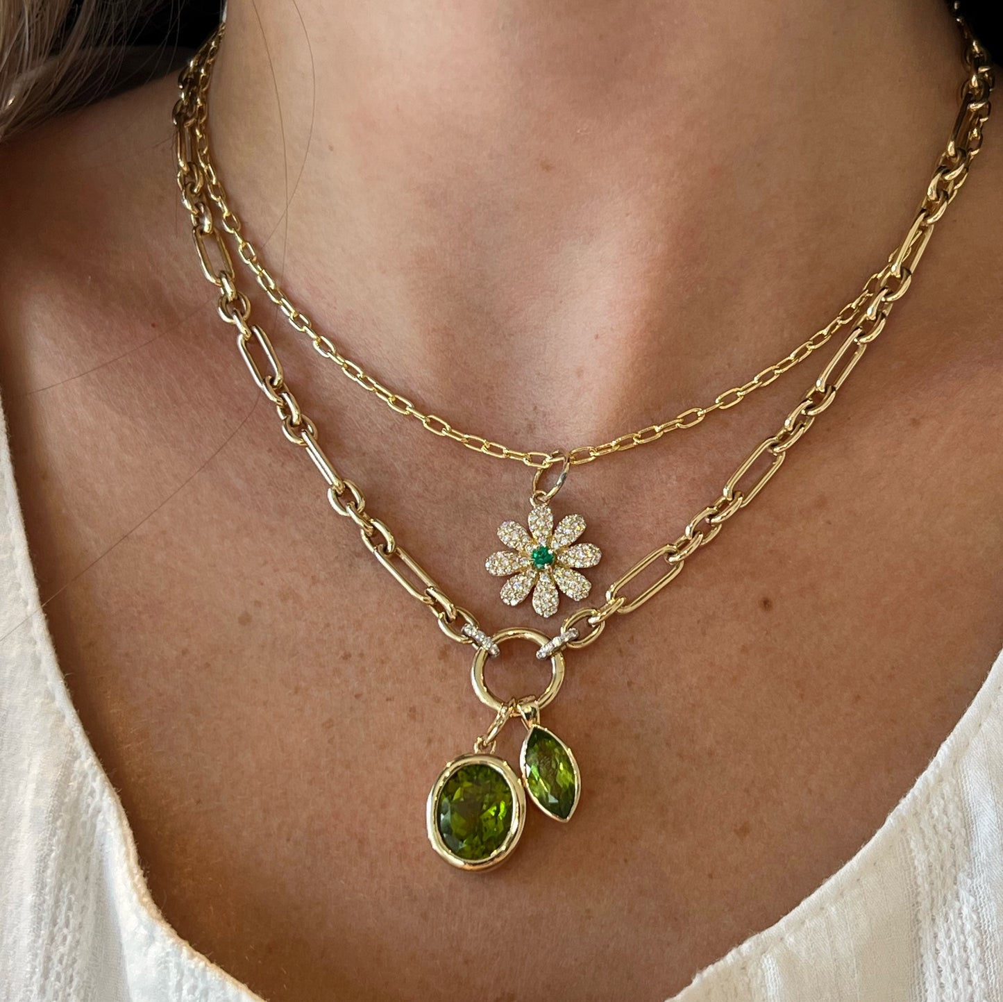 Diamond & Emerald Flower Charm