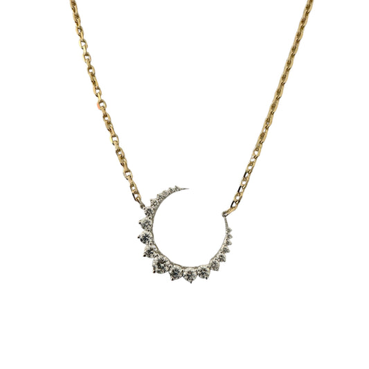 Graduated Diamond Crescent Yellow Gold Necklace