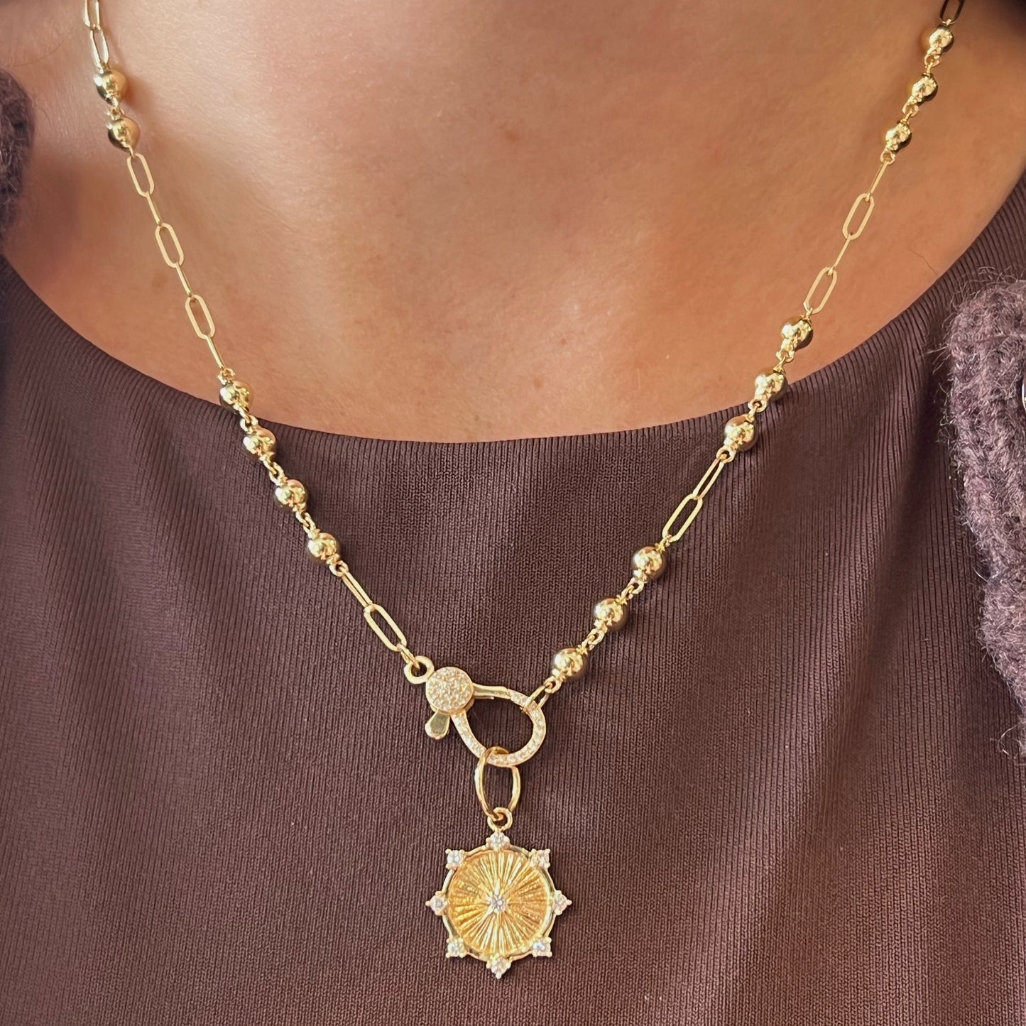 Fluted Disc and Diamond Pendant