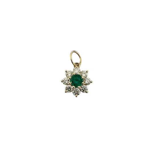 Emerald and Diamond Halo Flower Pendant