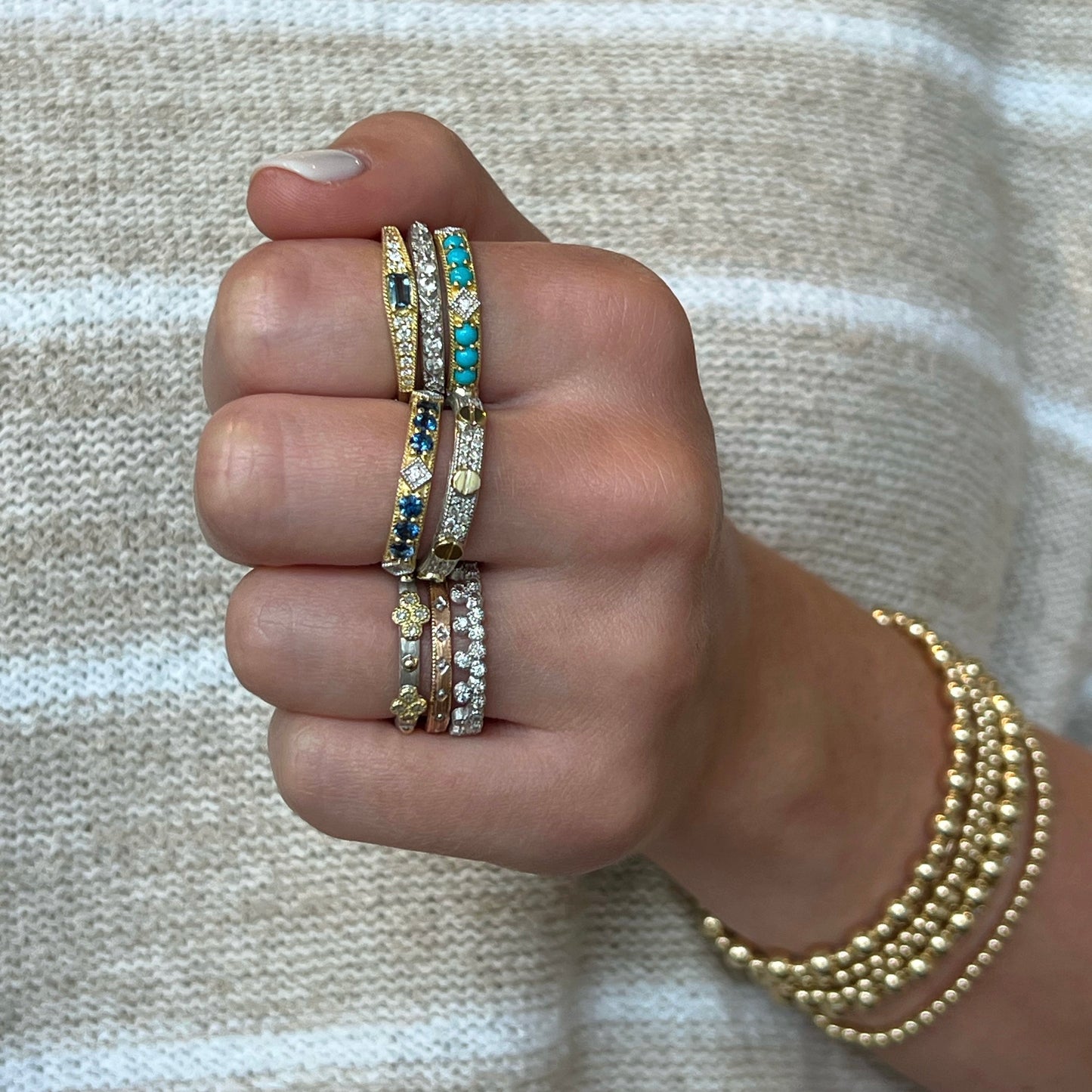 Mixed Metal Diamond Pave Nail Head Band